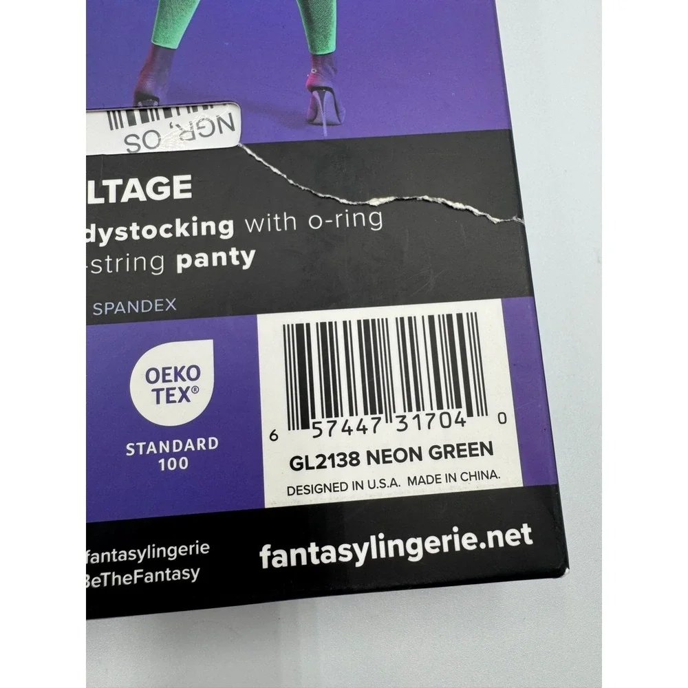 NWB Fantasy‎ Glow High Voltage High Neck Body Stocking & G-String Panty Women's